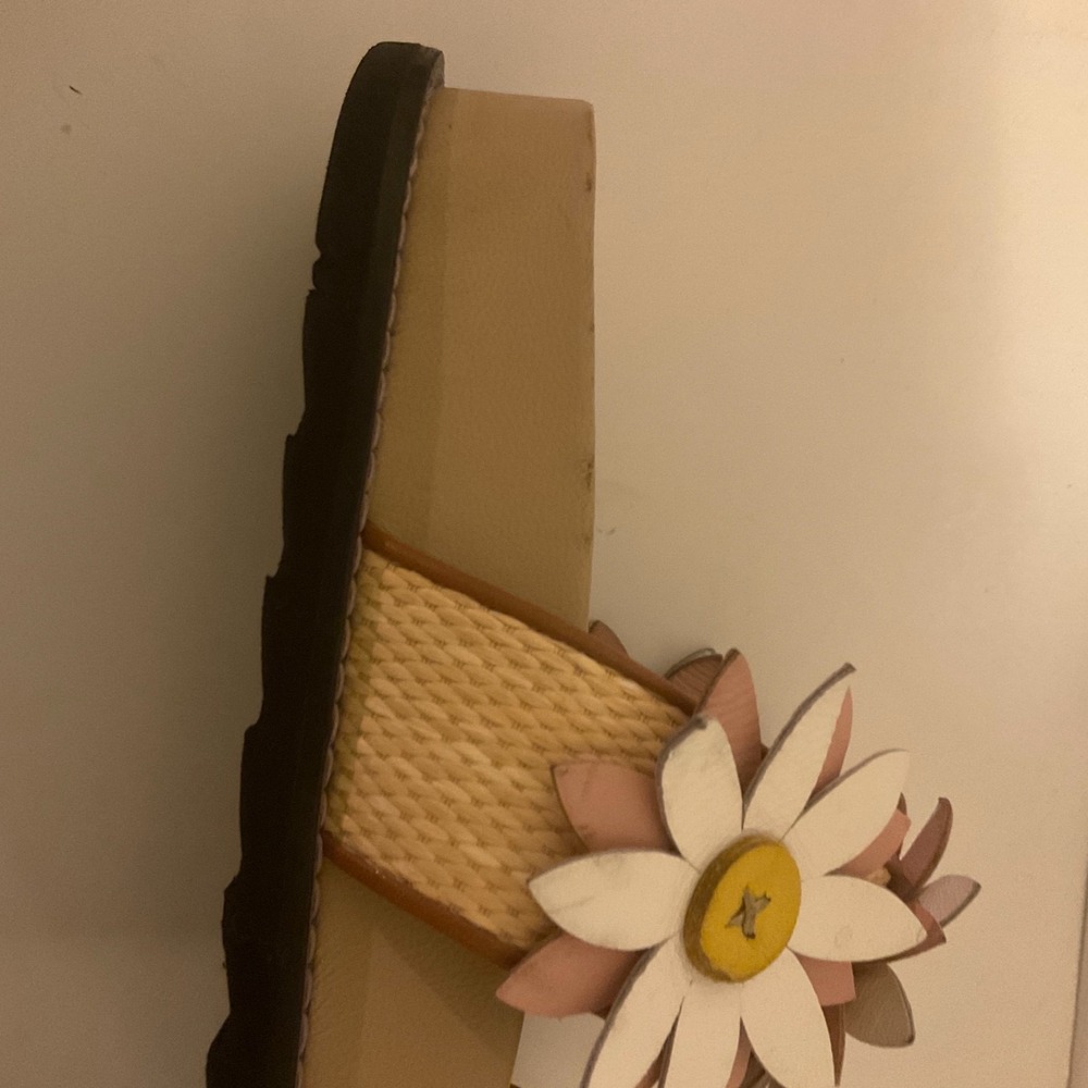Fabrizio Viti Daisy Leather Applique Boho Chic Rafia Woven Strap Sandals 38 US 8 - Picture 10 of 13
